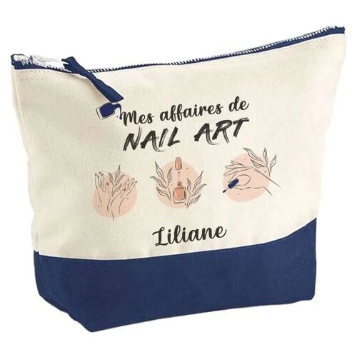 Pochette fond bleu Affaires de Nail Art Liliane - Cadeau Original - Anniversaire - Trousse Maquillage Grand Format