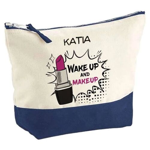 Pochette fond bleu Katia Wake Up and Makeup - Cadeau Original - Anniversaire - Trousse Maquillage Grand Format