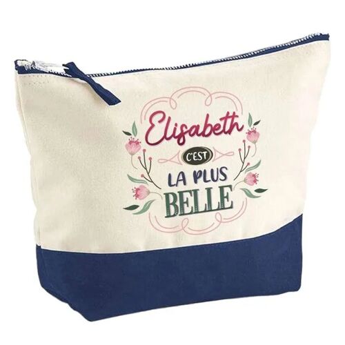 Pochette fond bleu Elisabeth la plus belle - Cadeau Original - Anniversaire - Personnalisé Trousse Maquillage Grand Format