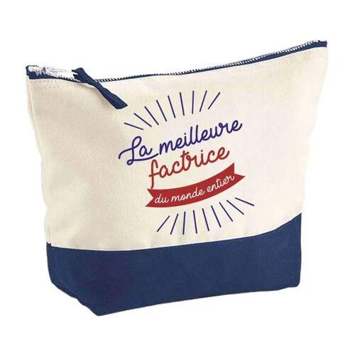 Pochette fond bleu Meilleure factrice du monde - Cadeau Original - Anniversaire - Trousse Maquillage Grand Format
