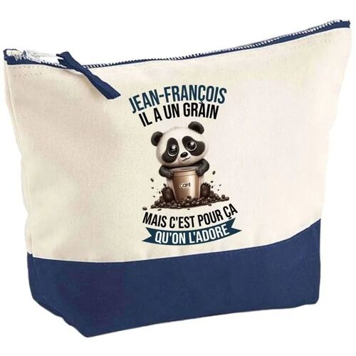 Pochette fond bleu Jean-François Panda Grain - Cadeau Original - Anniversaire Trousse Maquillage Grand Format