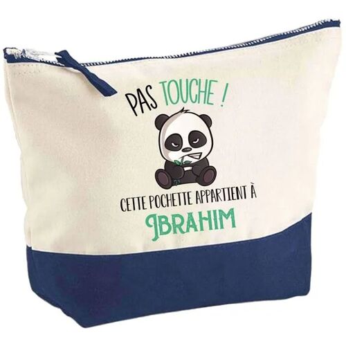 Pochette fond bleu Ibrahim Pas touche Panda - Cadeau Original - Anniversaire - Trousse Maquillage Grand Format