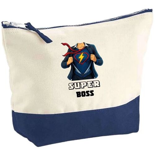 Pochette fond bleu Super Boss Femme - Cadeau Original - Anniversaire - Personnalisé Trousse Maquillage Grand Format