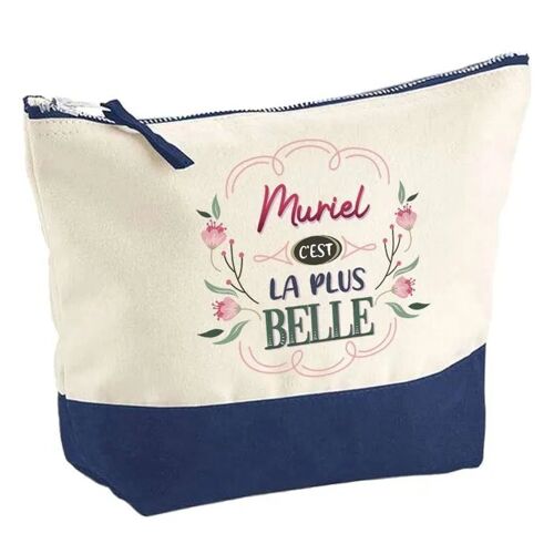 Pochette fond bleu Muriel la plus belle - Cadeau Original - Anniversaire - Personnalisé Trousse Maquillage Grand Format