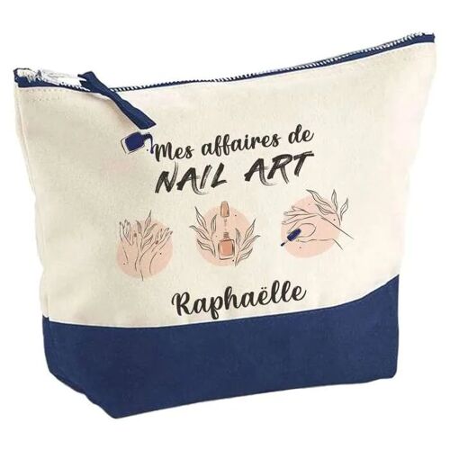 Pochette fond bleu Affaires de Nail Art Raphaëlle - Cadeau Original - Anniversaire Trousse Maquillage Grand Format