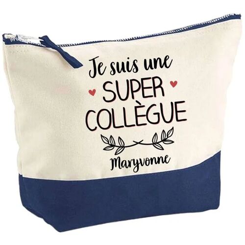Pochette fond bleu Maryvonne Super Collègue - Cadeau Original - Anniversaire - Trousse Maquillage Grand Format