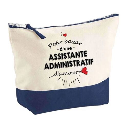 Pochette fond bleu Bazar d'une Assistante Administratif d'Amour - Anniversaire Trousse Maquillage Grand Format
