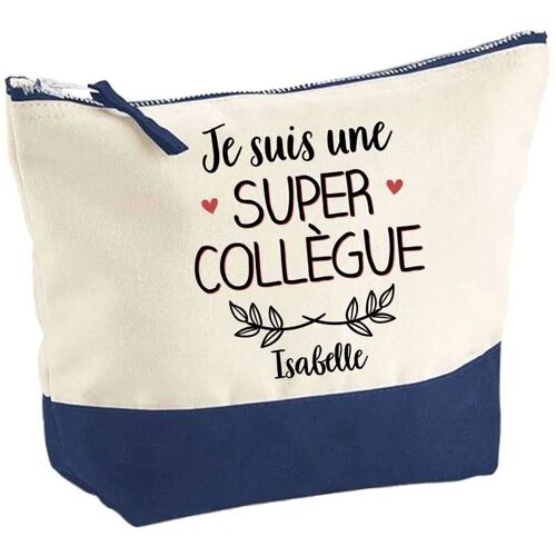 Pochette fond bleu Isabelle Super Collègue - Cadeau Original - Anniversaire - Personnalisé Trousse Maquillage Grand Format
