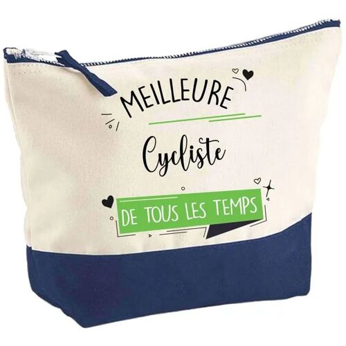 Pochette fond bleu Meilleure Cycliste de tous les temps - Cadeau Original - Anniversaire Trousse Maquillage Grand Format