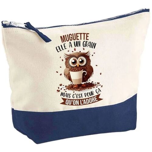 Pochette fond bleu Muguette Chouette Grain - Cadeau Original - Anniversaire Trousse Maquillage Grand Format