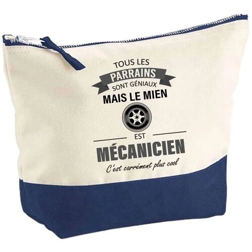 Pochette fond bleu Parrain Mécanicien - Baptême - Anniversaire Trousse Grand Format