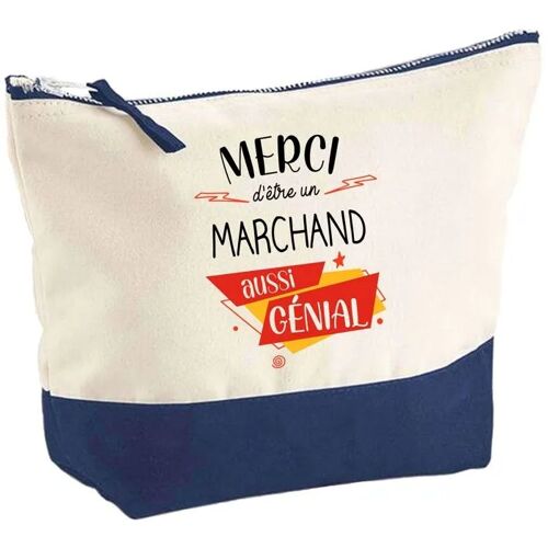 Pochette fond bleu Marchand Merci Génial - Cadeau Original - Anniversaire - Personnalisé Trousse Maquillage Grand Format