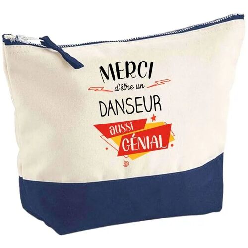 Pochette fond bleu Danseur Merci Génial - Cadeau Original - Anniversaire - Personnalisé Trousse Maquillage Grand Format