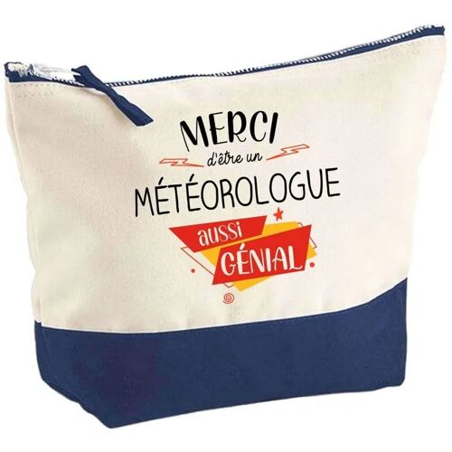 Pochette fond bleu Météorologue Merci Génial - Cadeau Original - Anniversaire - Trousse Maquillage Grand Format