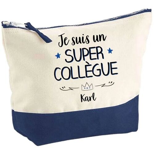 Pochette fond bleu Karl Super Collègue - Cadeau Original - Anniversaire - Personnalisé Trousse Maquillage Grand Format