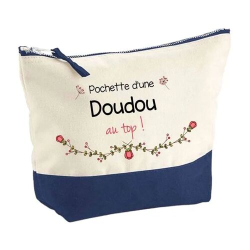 Pochette fond bleu Doudou au Top - Cadeau Original - Anniversaire - Personnalisé Trousse Maquillage Grand Format