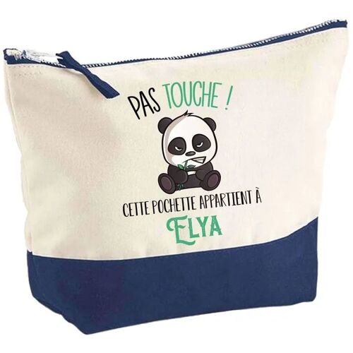 Pochette fond bleu Elya Pas touche Panda - Cadeau Original - Anniversaire - Personnalisé Trousse Maquillage Grand Format