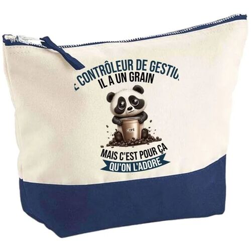 Pochette fond bleu Le Contrôleur de Gestion Panda Grain - Cadeau Original Trousse Maquillage Grand Format