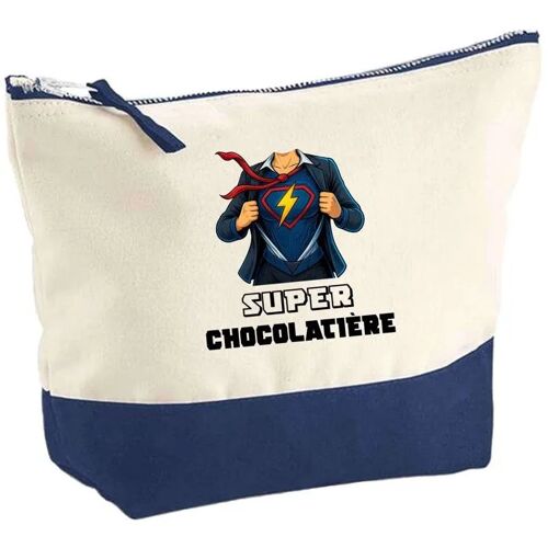 Pochette fond bleu Super Chocolatière Femme - Cadeau Original - Anniversaire - Trousse Maquillage Grand Format