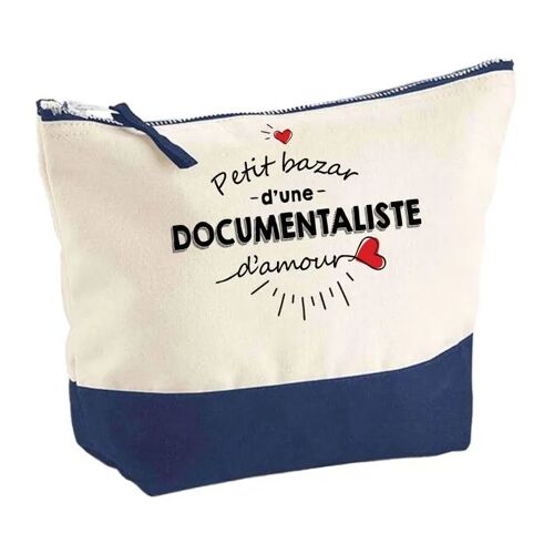 Pochette fond bleu Bazar d'une Documentaliste d'Amour - Cadeau Original - Anniversaire Trousse Maquillage Grand Format