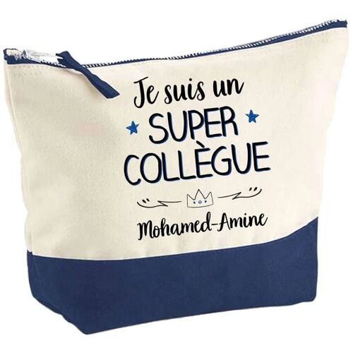Pochette fond bleu Mohamed-Amine Super Collègue - Cadeau Original - Anniversaire - Trousse Maquillage Grand Format