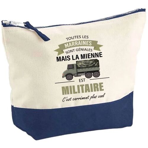 Pochette fond bleu Marraine Militaire - Baptême - Anniversaire Trousse Maquillage Grand Format