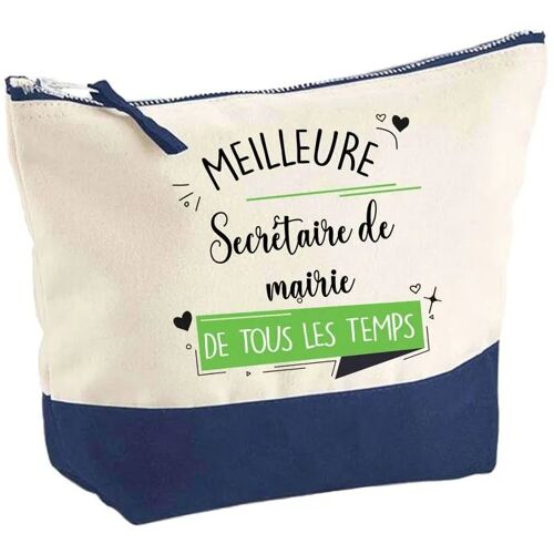 Pochette fond bleu Meilleure Secrétaire De Mairie de tous les temps - Cadeau Original Trousse Maquillage Grand Format