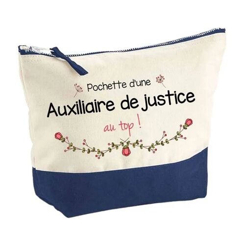 Pochette fond bleu Auxiliaire de justice au Top - Cadeau Original - Anniversaire Trousse Maquillage Grand Format