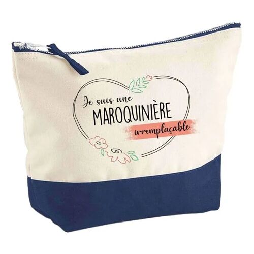 Pochette fond bleu Maroquinière Irremplaçable - Cadeau Original - Anniversaire Trousse Maquillage Grand Format