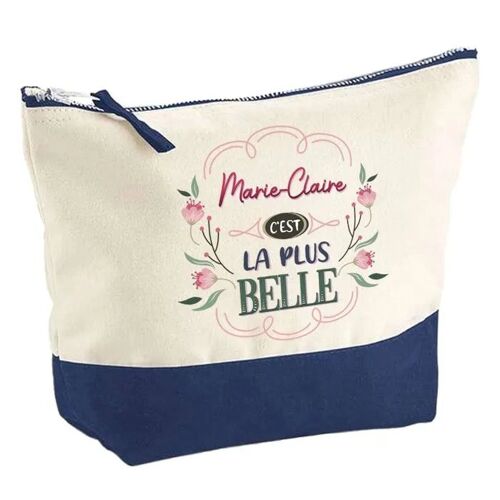 Pochette fond bleu Marie-Claire la plus belle - Cadeau Original - Anniversaire - Trousse Maquillage Grand Format