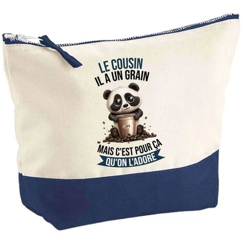 Pochette fond bleu Le Cousin Panda Grain - Anniversaire - Cadeau Famille - Original Trousse Maquillage Grand Format