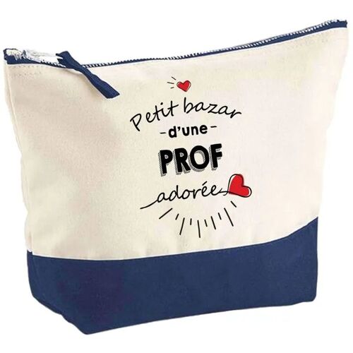 Pochette fond bleu Bazar d'une Prof d'Amour - Cadeau Original - Anniversaire - Trousse Maquillage Grand Format
