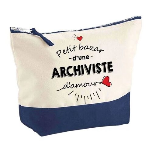 Pochette fond bleu Bazar d'une Archiviste d'Amour - Cadeau Original - Anniversaire Trousse Maquillage Grand Format