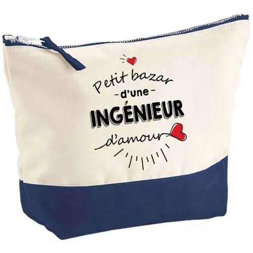 Pochette fond bleu Bazar d'une Ingénieur d'Amour - Cadeau Original - Anniversaire Trousse Maquillage Grand Format