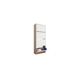 CASABEL Meuble chaussures - Armoire Rangement Grande Capacité 24 Paires - Meuble d Entrée Couloir - Blanc Bois Clair - 60x24x150 cm