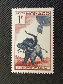 Timbre Monaco Y T 427 Éléphant D'Afrique Avec Une Corde D'Ancre 1955 (050410 )