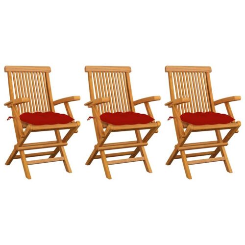 Vidaxl Chaises De Jardin Avec Coussins Rouge Lot De 3 Bois Teck Massif