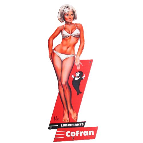 Silhouette Découpée Vintage – Pin-Up Cofran Lubrifiants (40x15 Cm)