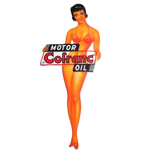 Silhouette Découpée Vintage – Pin-Up Cofranc Motor Oil (40x17 Cm)