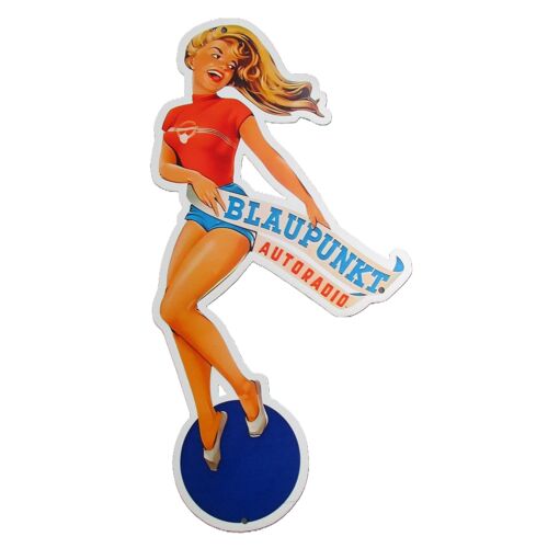Silhouette Découpée Vintage – Pin-Up Blaupunkt Autoradio (40x21 Cm)