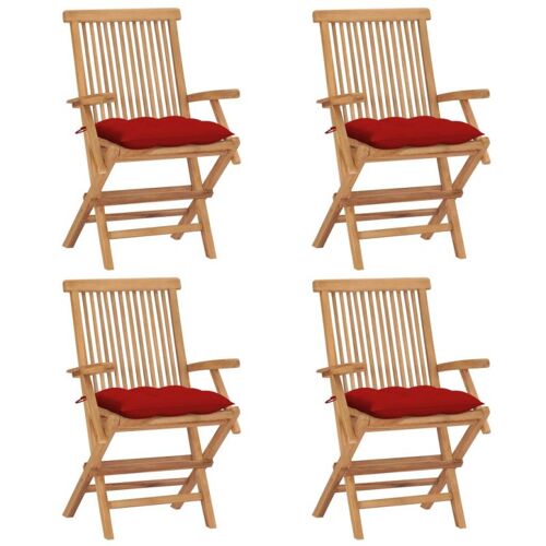 Vidaxl Chaises De Jardin Et Coussins Rouge Lot De 4 Bois Teck Massif
