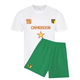Ensemble Foot Enfant Inspiré Cameroun - Maillot Blanc Et Short Vert