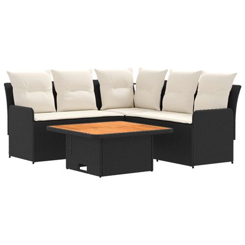 vidaXL Ensembles de meubles avec oreiller 4 pcs Noir et Crème Rotin PE