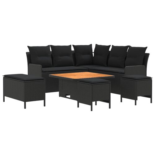 vidaXL Ensembles de meubles avec oreiller 7 pcs Noir Rotin PE