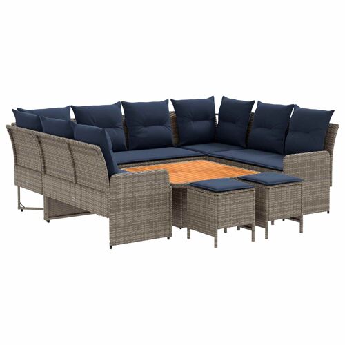 vidaXL Ensembles de meubles 8 pcs Gris et bleu marine Rotin PE