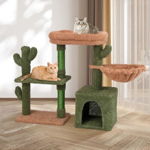 Costway Arbre À Chat 81cm, Multi-Niveaux, Forme De Cactus Vert, Perchoir, Condo, Hamac, Poteaux À Gratter En Sisal, Coussin Lavable