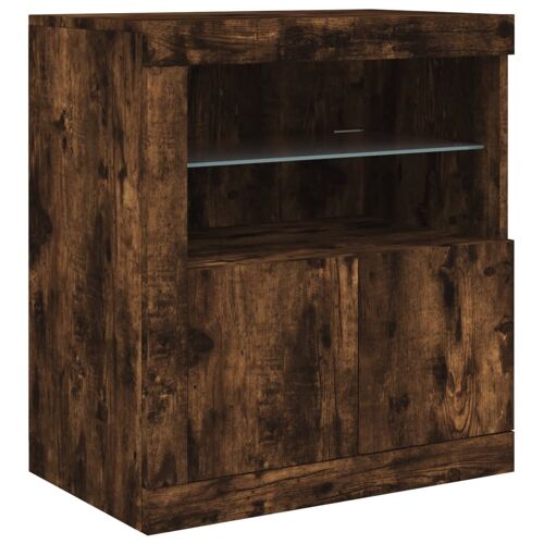 Buffet bahut commode armoire meuble de rangement organisateur cuisine salle de séjour salon avec lumières LED 60,5 x 37 x 67 cm marron 02_0029890