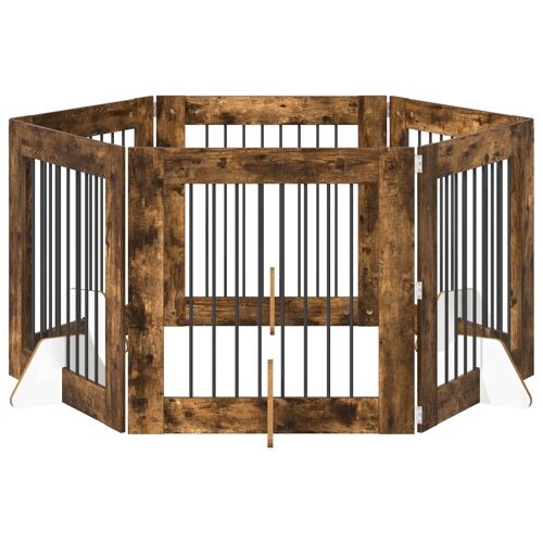 Vidaxl Portillon Pour Chien Avec Supports 6 Pcs Chêne Fumé 80 X 80 Cm