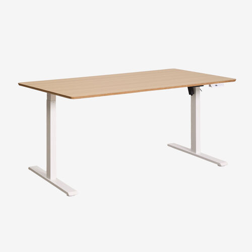 Bureau électrique rectangulaire réglable en hauteur avec fonction mémoire en bois et fer Serpi Marron Chêne Blanc ↔︎ 160 cm