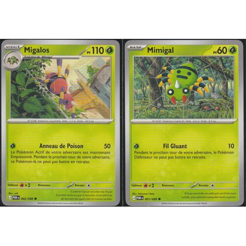 2 Cartes Pokémon - Migalos 002/088 Et Mimigal 001/088 - Me3 Equilibre Parfait